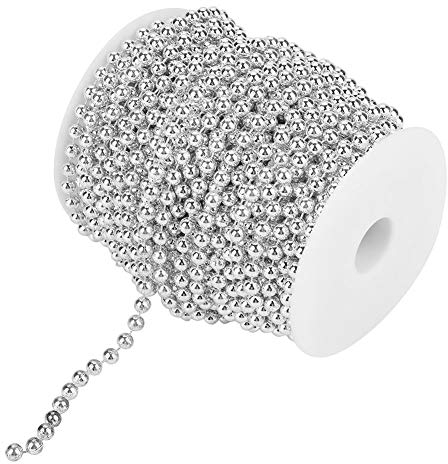 Perlenkette für Weihnachtsbaum, 25 m/Rolle, 6 mm, Perlenkette, ABS, Perlenkette, dekorativ, für Hochzeit, Kostüme, Basteln, Handwerk (Silber)