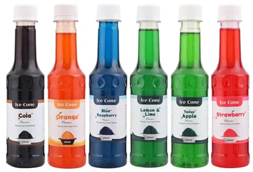 Sirop pour cônes glacés, (250 ml, lemon & lime/Orange/Blue raspberry/tangy Apple/Cola/Strawberry)