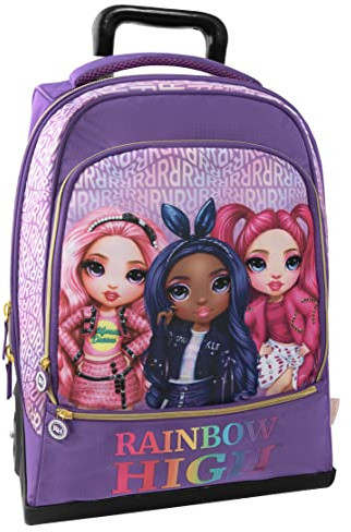 RAINBOW HIGH - Mochila Trolley Ajustable con asa y correas retráctiles, cremallera y bolsillo frontal con cremallera - Mochila para niña - Mochila escolar 36 x 23 x 47 cm, violeta, Talla única, Casual