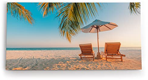 Paul Sinus Wandbild 120x60cm Sommer Strand Traumstrand Palme Liegen Urlaub