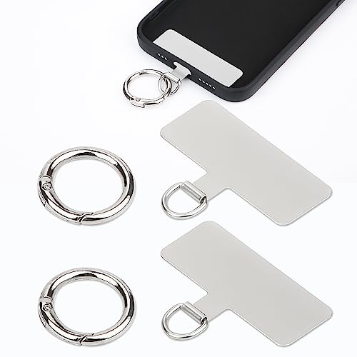 SAVITA 2pcs Phone Tether Patch, Metal Phone Tether Tabs with 2pcs Spring Rings Cell Phone Lanyard Patch Replacement without Adhesive for Most Cell Phones (Silver)