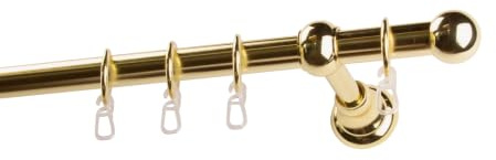 Garesa Gardinenstange Andrea Ø 20mm, 1-läufig, Messing I Stabile Vorhangstange inkl. Ringe + Faltenlegehaken I Mit Endknopf Kugel kurz I 100cm
