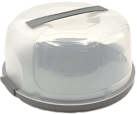 Optimal Products Large Round Transparent Cake Storage Carrier Box Container Clear Lockable Lid Cover 3 Multi Colour Kitchen (Grey & Clear Round)
