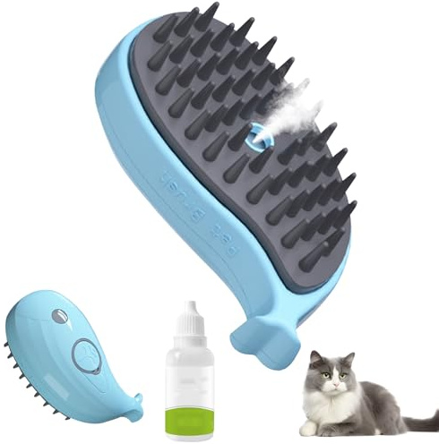 Katzenbürste Mit Dampf, Katzenbürste Mit Wasser 3-in-1-dampfbürste Für Katzen Steamy Brush Katze Hundebürste Mit Wassertank Und Spray Fusselbürste Reinigungsbürste Mit Essenz Für Katze Hund (Blue)
