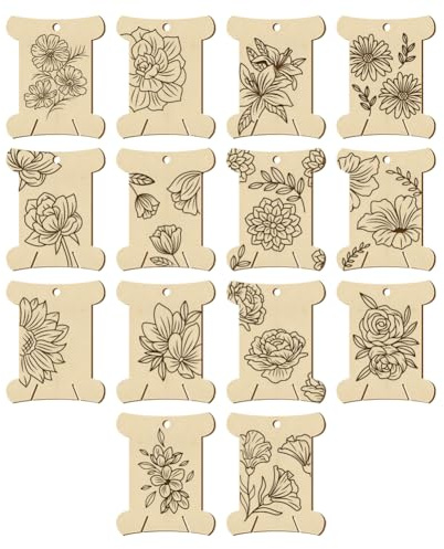 NBEADS 14 Stück 14 Stile Holzfadenwickelbretter, Fadenwickelplatte Mit Blumenmuster Fadenspulen-Organizer Nähgarn-Wickelkarte Für Stickerei Kreuzstich Nähen Basteln
