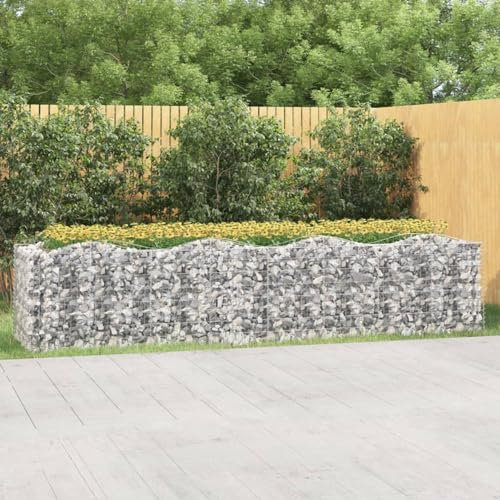LAPOOH Lit surélevé à gabions arqué 400x100x100 cm Fer galvanisé,Bordure Pierre,Kit Gabion,Gabion Jardiniere