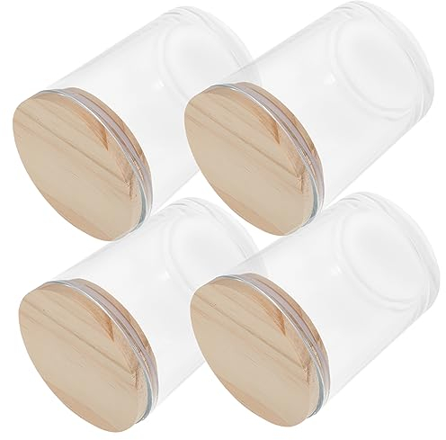 OUNONA 4stücke Leer Kerzen Gläser Glas Kerzenhalter Mit Deckel Holz Kerzenbehälter Für Kerzenherstellung Küchen Gewürze Trockenpulver Aufbewahrung Exquisites Design