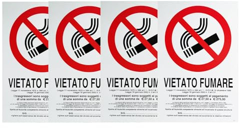 Segnaletica con Nastro Adesivo Cartello Vietato Fumare 20 x 30cm, per Negozi, Magazzini, Bar (4)