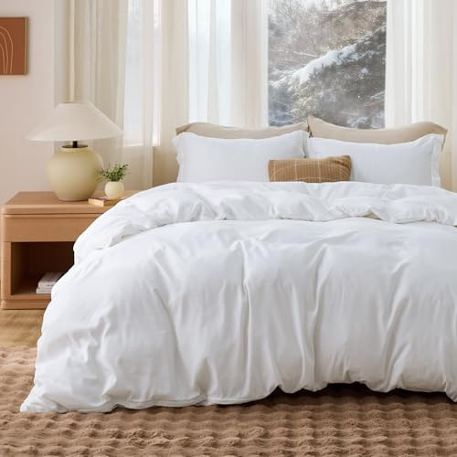 Bedsure Duvet Cover Oversized Queen Size - Soft Double Brushed Bedding Set for Kids & Adults, Zipper Closure, 3 Pieces, Includes 1 Duvet Cover (98x98) & 2 Pillow Shams, NO Comforter, White