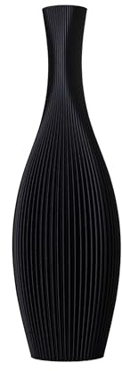 Slimprint Bodenvase Stella, Matt Schwarz, 18,8 x 60 cm, Hohe Dekovase für Pampasgras mit Modern Streifendesign, Recycelter Biokunststoff
