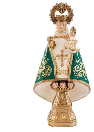 Virgen de Covadonga Figura 30 cm. Escultura La Santina Asturias Manto Verde Resina