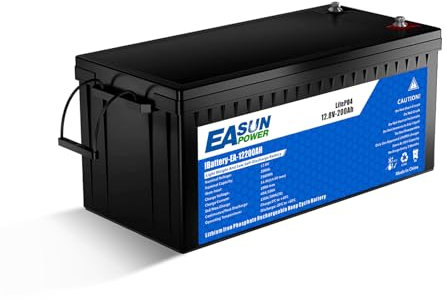 POWLAND Batteria LiFePO4 12V 200Ah con Oltre 6000 Cicli di Profondità,Batteria Litio 12V e di Protezione BMS e Schermo LED，Perfetta per Marine, Pannello Fotovoltaico, Casa