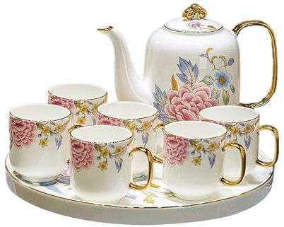 WOTZOV Tazas Juego de Agua de cerámica de 8 Piezas, práctica combinación de Tetera China, Taza y Bandeja de té, Juego Completo de Equipamiento de hostelería Taza de café