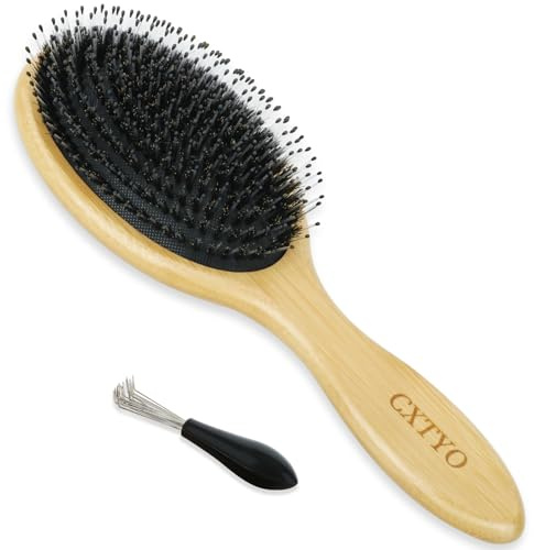 CXTYO Bamboo Hair Brush - Boar & Nylon Bristle Paddle Brush for Thick, Curly Hair - Anti Static Detangling, Reduces Hair Breakage