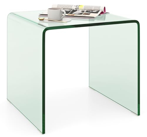 GIANTEX Beistelltisch Couch, Couchtisch Transparent aus gehärtetem Glas, Glastisch Wohnzimmer Modern, Nachttisch Wohnzimmertisch U-Form, Sofatisch Kaffeetisch für Wohnzimmer, 45 x 45 x 41 cm