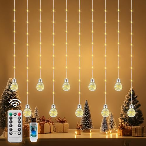 Patioman Wishing Ball Curtain Lights LED Window Hanging Lights with Remote, USB Powered Twinkle Globe Fairy String Lights for Wedding Party Bedroom Christmas Indoor Outdoor Decoration (Warm White)