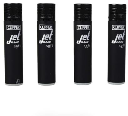 Lot 4 briquets Clipper Jet Rechargeable GAZ - Soft Doux All Black Noir Chalumeau tempète réglable + 1 Cadeau RLBSL Offert !
