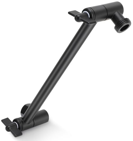 Gugxiom Shower Head Extension Arm, 10 Adjustable Long Shower Arm (Black) | Tool-Free Insatllation, Chrome Finish, for Any Shower Angles, G1/2 Universal Connector