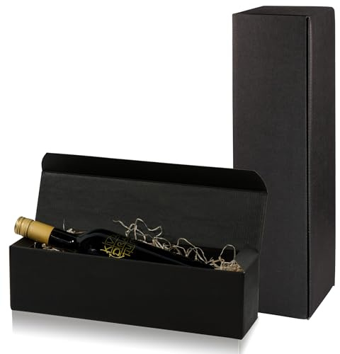 10x Flaschen Geschenkkarton Wein - Schwarz - für 1 Flasche - Verpackung in hochwertiger Leinenoptik