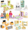 Atoylink Kit de Meubles de Maison de Poupée en Bois, Accessoires Colorés pour Maison de Poupée avec 4 Poupées, Jouets Éducatifs et Jeux de Simulation pour Garçons, Filles Tout-Petits 3 Ans +