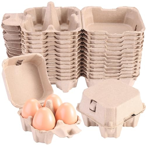 LayHyand 30 Pack Egg Cartons 4 Count, Cheap Bulk Pulp 4 Cell Containers Vintage Easter, 1/3 Dozen Sturdy Natural Kraft Paper Holder Box for Storage Fresh Chicken Huevo 2x2