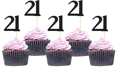Sotpot 21st Birthday Cupcake Toppers Black Glitter 30pack for 21st Birthday Wedding Anniversary Party Supplies