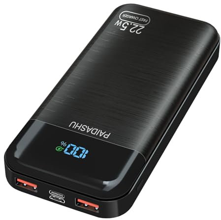 Batería Externa 27000mAh 22.5W PD3.0 QC4.0 Power Bank Carga Rapida, 3A USB C Cargador Portátil con Pantalla LED, 2 Entradas y 3 Salidas Powerbank para Smartphones, Tablets y más (black1)