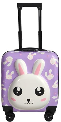 WS-Trend Kinderkoffer mit 3D Hasenmotiv – Handgepäck Trolley 45x35x25 cm mit Zahlenschloss & 4 Rollen – Kinder Reisekoffer Hartschale lila für Mädchen & Jungen