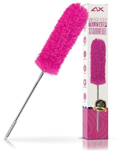 ALX Plumeau lavable en microfibre télescopique extensible jusqu'à 260 cm Nettoyage élégant pour une maison impeccable (rose)