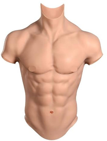 SUAISKR Silicone Fake Muscle Suit Oil Free Realistic Male Muscle Chest Vest Costume with Floating Point for Hallowee Cosplay (Ivory, Small)