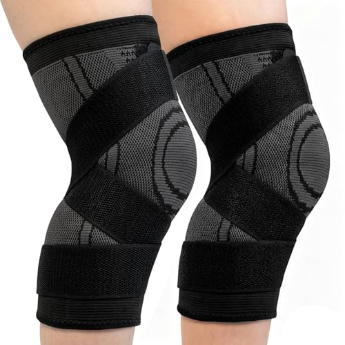2 Piezas Rodilleras Menisco y Ligamento Ajustable, Compresión Ajustable Rodillera Deportiva Menisco, Rodillera para Mujeres/Hombres con Correa para Correr, Senderismo, Footing, Baloncesto, Squash