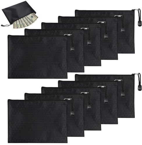 Geldtaschen Banktasche, 10 Stück Banktasche, 24 x 18 cm Geldmappe A5, wasserdichte Bankmappe mit Reißverschluss, Dokumententasche Schwarz für Haushalt Business Schule