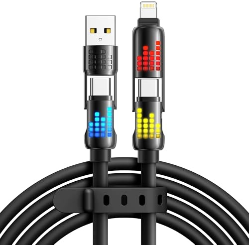 RAVIAD Multi USB Kabel 4 in 1 Universal Ladekabel [1.2M] 240W USB | Schnellladekabel mit RGB LED Licht USBC/USBA auf Lightning, USBC/USBA auf USB C für iPhone 17/16/15/14, Galaxy 24/23, Laptop