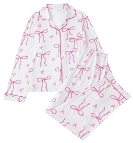 Generisch Ensemble de pyjama classique pour femmes avec motif à nœuds - ensemble de pyjama deux pièces comprenant un chemisier et un pantalon | douce literie pour des nuits confortables, S