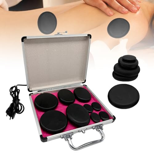 Hot Stone Kit de massage : 9 pierres de massage en basalte dans un coffret chauffant portable, pierres de massage chaudes en basalte pour massage, relaxation, traitement spa