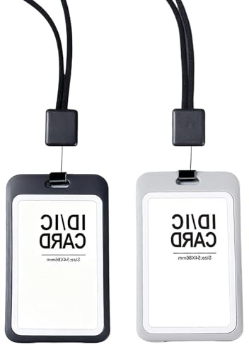 2 Set Vertikale Hartplastik Ausweishülle mit Lanyards für Büro Lanyard Retractable Badge Holder mit einziehbarer Schnur 2 Kartenfächer für Büroangestellte Lehrer Krankenschwester Student
