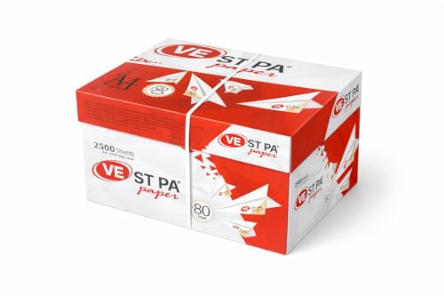 Druckerpapier, Kopierpapier, DIN A4, 80 g/m², 2500 Stück, 5 Packungen mit 500 Stk, Weiß