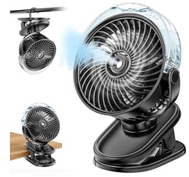 Wrischan Ventilatore Pinza con Nebulizzatore, 6000mAh Ricaricabile USB Mini Ventilatore Portatile, Ventilatore Piccolo da Tavolo Silenzioso, 4 Velocità, 360°Girevole per Passeggino, Ufficio e Esterno
