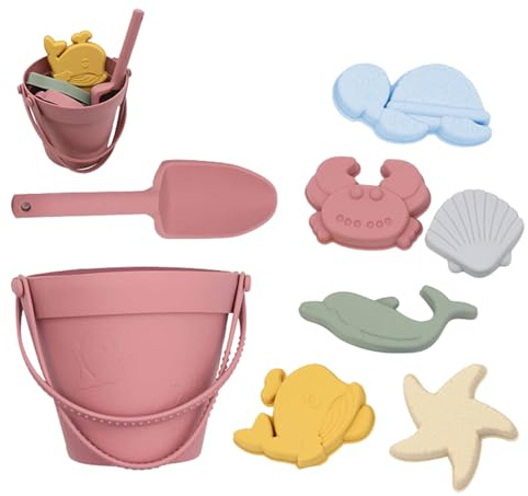 Sandspielzeug Set 8 Stück Sandkasten Spielzeug Strandspielzeug Kinder Junge Mädchen mit Eimer, Sandförmchen, und Schaufel Reise Sand Spielzeug ab 1 Jahr für zum Spielen Am Strand im Freien Outdoor