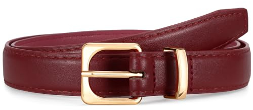 VONMELLI Womens Thin Leather Belt for Jeans Pants Dress Fashion Skinny Belt with Gold Buckle for Women