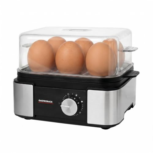 GASTROBACK Mini Eierkocher 6 Eier Edelstahl - Egg Cooker Electric | Abschaltautomatik - Egg Boiler Automatischer Signalton - Eierkocher Testsieger Klein Schwarz inkl. Eierstecher