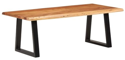 YunCangg Coffee Table Solid Wood Acacia 110 x 55 x 40 cm with Tree Edge and Powder-Coated Iron Legs, Living Room Table Robust, Versatile Storage Area, Vintage Industrial Design for Sofa, Lounge