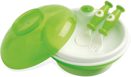 dBb Remond Assiette Bébé - Assiette ventouse - Avec Couvercle, Fourchette & Cuillère - Assiette Chauffante – Bain-marie - DME - Verte