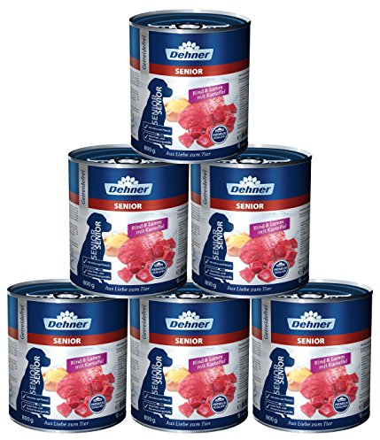 Dehner Premium Hundefutter, Nassfutter getreidefrei, für ältere Hunde, Rind / Lamm / Kartoffel, 6 x 800 g Dose (4.8 kg)