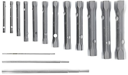 GEDORE Juego de llaves de tubo, Set de 12 piezas, Tubular, Hexagonal, Con 3 pasadores, Herramienta, Acero cromado, KD 26 R-120