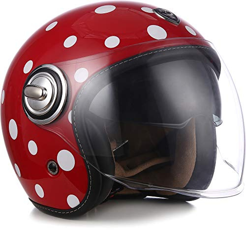 Soxon® SP-888 „Bubble“ · Jet-Helm · Motorrad-Helm Roller-Helm Scooter-Helm Moped Mofa-Helm Chopper Retro Vespa Vintage Pilot · ECE 22.05 Sonnenvisier Schnellverschluss SlimShell Tasche L (59-60cm)