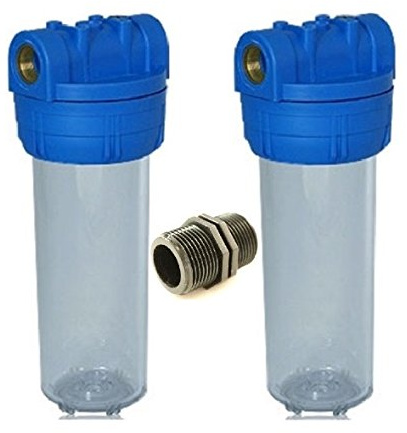 Planet-Aqua Filtergehäuse Duo 10 Zoll 1 Wasseranschluß Innengewinde + Gewindemuffe Vorfilter Gehäuse Wasserfilter Umkehr Osmose Trinkwasser Filter Anlage Hauswasserwerk Brunnen Regenwasser Pumpe