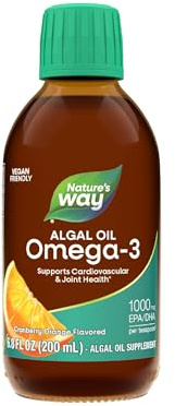 Nature's Way Algal Oil Omega-3, Supports Eye & Brain Function*, 1000 mg EPA/DHA per Teaspoon(1), Vegan-Friendly Liquid Formula, Cranberry-Orange Flavored, 6.8 oz (Packaging May Vary)
