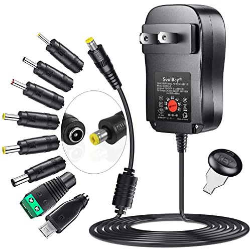 SoulBay 36W Universal AC Adapter 3V 4.5V 5V 6V 7.5V 9V 12V Multi Voltage Switching DC Power Supply Transformer with 8 Adapters for Household Electronics, 3000mA Max