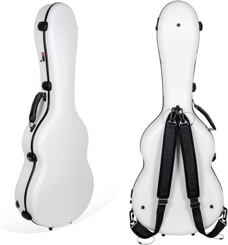 Custodia rigida in policarbonato per chitarra classica 4/4 | Finitura lucida antigraffio bianca, serratura TSA, igrometro, borsa accessori rimovibile, spallacci zaino
